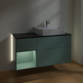 Тумба под раковину Villeroy & Boch Finion 120х50,1 см с подсветкой МДФ оливковый матовый лак/стекло черное матовое G142GMGM