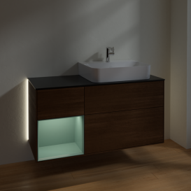 Тумба под раковину Villeroy & Boch Finion 120х50 ,1 см с подсветкой МДФ шпон грецкого ореха/стекло черное матовое G142GMGN