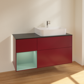 Тумба под раковину Villeroy & Boch Finion 120х50,1 см с подсветкой МДФ пион матовый лак/стекло черное матовое G142GMHB