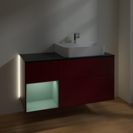 Тумба под раковину Villeroy & Boch Finion 120х50,1 см с подсветкой МДФ пион матовый лак/стекло черное матовое G142GMHB