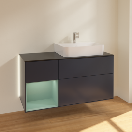 Тумба под раковину Villeroy & Boch Finion 120х50,1 см с подсветкой МДФ темно-синий матовый лак/стекло черное матовое G142GMHG