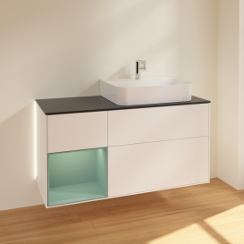 Тумба под раковину Villeroy & Boch Finion 120х50,1 см с подсветкой МДФ белый матовый лак/стекло черное матовое G142GMMT