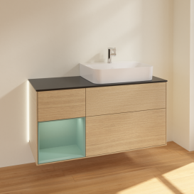 Тумба под раковину Villeroy & Boch Finion 120х50,1 см с подсветкой МДФ шпон дуба/стекло черное матовое G142GMPC