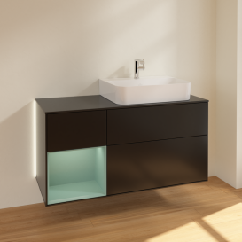 Тумба под раковину Villeroy & Boch Finion 120х50,1 см с подсветкой МДФ черный матовый лак/стекло черное матовое G142GMPD