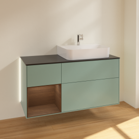 Тумба под раковину Villeroy & Boch Finion 120х50,1 см с подсветкой МДФ оливковый матовый лак/стекло черное матовое G142GNGM