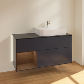 Тумба под раковину Villeroy & Boch Finion 120х50,1 см с подсветкой МДФ темно-синий матовый лак/стекло черное матовое G142GNHG