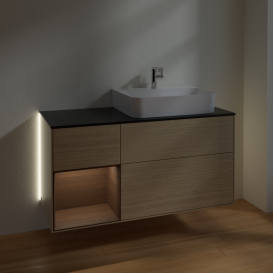 Тумба под раковину Villeroy & Boch Finion 120х50,1 см с подсветкой МДФ шпон дуба/стекло черное матовое G142GNPC