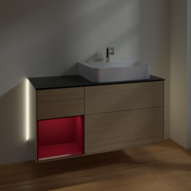 Тумба под раковину Villeroy & Boch Finion 120х50,1 см с подсветкой МДФ шпон дуба/стекло черное матовое G142HBPC