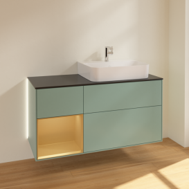 Тумба под раковину Villeroy & Boch Finion 120х50,1 см с подсветкой МДФ оливковый матовый лак/стекло черное матовое G142HFGM