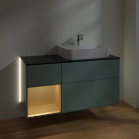 Тумба под раковину Villeroy & Boch Finion 120х50,1 см с подсветкой МДФ оливковый матовый лак/стекло черное матовое G142HFGM