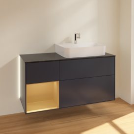 Тумба под раковину Villeroy & Boch Finion 120х50,1 см с подсветкой МДФ темно-синий матовый лак/стекло черное матовое G142HFHG