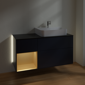 Тумба під раковину Villeroy & Boch Finion 120х50,1 см із підсвічуванням МДФ темно-синій матовий лак/скло чорне матове G142HFHG