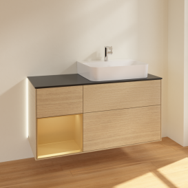 Тумба під раковину Villeroy & Boch Finion 120х50,1 см із підсвічуванням МДФ шпон дуба/скло чорне матове G142HFPC