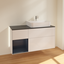 Тумба под раковину Villeroy & Boch Finion 120х50,1 см с подсветкой МДФ глянцевый белый лак/стекло черное матовое G142HGGF