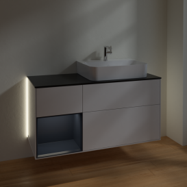 Тумба под раковину Villeroy & Boch Finion 120х50,1 см с подсветкой МДФ глянцевый белый лак/стекло черное матовое G142HGGF