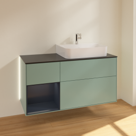 Тумба под раковину Villeroy & Boch Finion 120х50,1 см с подсветкой МДФ оливковый матовый лак/стекло черное матовое G142HGGM