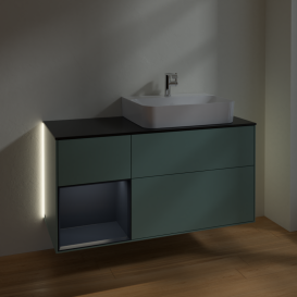 Тумба под раковину Villeroy & Boch Finion 120х50,1 см с подсветкой МДФ оливковый матовый лак/стекло черное матовое G142HGGM