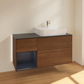 Тумба под раковину Villeroy & Boch Finion 120х50 ,1 см с подсветкой МДФ шпон грецкого ореха/стекло черное матовое G142HGGN