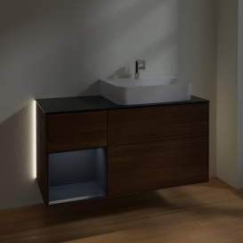 Тумба под раковину Villeroy & Boch Finion 120х50 ,1 см с подсветкой МДФ шпон грецкого ореха/стекло черное матовое G142HGGN