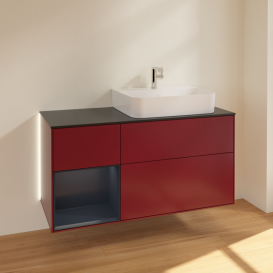 Тумба под раковину Villeroy & Boch Finion 120х50,1 см с подсветкой МДФ пион матовый лак/стекло черное матовое G142HGHB