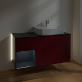 Тумба под раковину Villeroy & Boch Finion 120х50,1 см с подсветкой МДФ пион матовый лак/стекло черное матовое G142HGHB