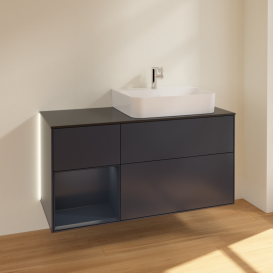 Тумба под раковину Villeroy & Boch Finion 120х50,1 см с подсветкой МДФ темно-синий матовый лак/стекло черное матовое G142HGHG
