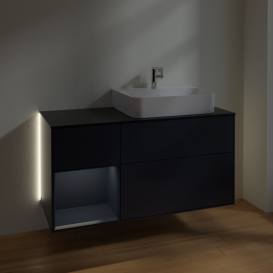 Тумба под раковину Villeroy & Boch Finion 120х50,1 см с подсветкой МДФ темно-синий матовый лак/стекло черное матовое G142HGHG