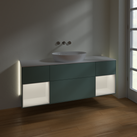 Тумба под раковину Villeroy & Boch Finion 160х50,1 см с подсветкой МДФ оливковый матовый лак/стекло белое матовое GD01MTGM