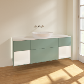 Тумба под раковину Villeroy & Boch Finion 160х50,1 см с подсветкой МДФ оливковый матовый лак/стекло белое матовое GD01MTGM