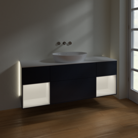 Тумба под раковину Villeroy & Boch Finion 160х50,1 см с подсветкой МДФ темно-синий матовый лак/стекло белое матовое GD01MTHG