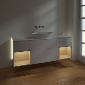 Тумба под раковину Villeroy & Boch Finion 160х50,1 см с подсветкой МДФ глянцевый белый лак/стекло белое матовое GD01PCGF