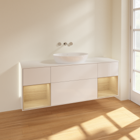 Тумба под раковину Villeroy & Boch Finion 160х50,1 см с подсветкой МДФ глянцевый белый лак/стекло белое матовое GD01PCGF