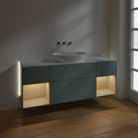 Тумба под раковину Villeroy & Boch Finion 160х50,1 см с подсветкой МДФ оливковый матовый лак/стекло белое матовое GD01PCGM