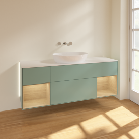 Тумба под раковину Villeroy & Boch Finion 160х50,1 см с подсветкой МДФ оливковый матовый лак/стекло белое матовое GD01PCGM