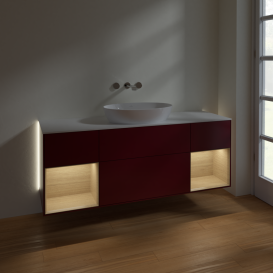 Тумба под раковину Villeroy & Boch Finion 160х50,1 см с подсветкой МДФ пион матовый лак/стекло белое матовое GD01PCHB