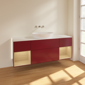 Тумба под раковину Villeroy & Boch Finion 160х50,1 см с подсветкой МДФ пион матовый лак/стекло белое матовое GD01PCHB