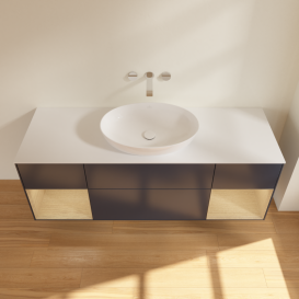 Тумба под раковину Villeroy & Boch Finion 160х50,1 см с подсветкой МДФ темно-синий матовый лак/стекло белое матовое GD01PCHG