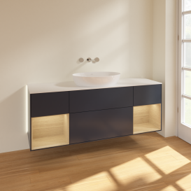 Тумба под раковину Villeroy & Boch Finion 160х50,1 см с подсветкой МДФ темно-синий матовый лак/стекло белое матовое GD01PCHG