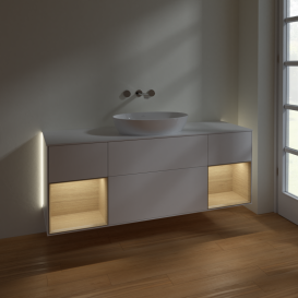 Тумба под раковину Villeroy & Boch Finion 160х50,1 см с подсветкой МДФ белый матовый лак/стекло белое матовое GD01PCMT