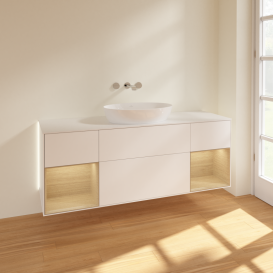 Тумба под раковину Villeroy & Boch Finion 160х50,1 см с подсветкой МДФ белый матовый лак/стекло белое матовое GD01PCMT