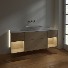 Тумба под раковину Villeroy & Boch Finion 160х50,1 см с подсветкой МДФ шпон дуба/стекло белое матовое GD01PCPC