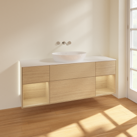 Тумба под раковину Villeroy & Boch Finion 160х50,1 см с подсветкой МДФ шпон дуба/стекло белое матовое GD01PCPC