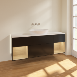 Тумба под раковину Villeroy & Boch Finion 160х50,1 см с подсветкой МДФ черный матовый лак/стекло белое матовое GD01PCPD