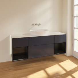 Тумба под раковину Villeroy & Boch Finion 160х50,1 см с подсветкой МДФ темно-синий матовый лак/стекло белое матовое GD01PDHG