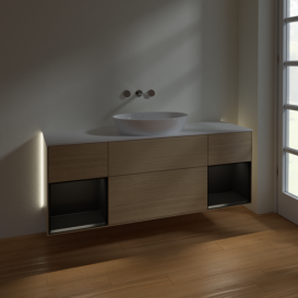 Тумба под раковину Villeroy & Boch Finion 160х50,1 см с подсветкой МДФ шпон дуба/стекло белое матовое GD01PDPC