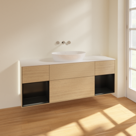 Тумба под раковину Villeroy & Boch Finion 160х50,1 см с подсветкой МДФ шпон дуба/стекло белое матовое GD01PDPC