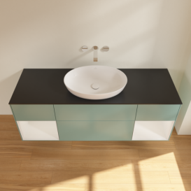 Тумба под раковину Villeroy & Boch Finion 160х50,1 см с подсветкой МДФ оливковый матовый лак/стекло черное матовое GD02GFGM