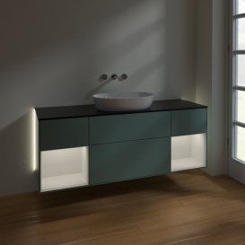 Тумба под раковину Villeroy & Boch Finion 160х50,1 см с подсветкой МДФ оливковый матовый лак/стекло черное матовое GD02GFGM