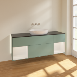 Тумба под раковину Villeroy & Boch Finion 160х50,1 см с подсветкой МДФ оливковый матовый лак/стекло черное матовое GD02GFGM