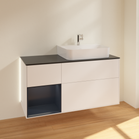 Тумба під раковину Villeroy & Boch Finion 120х50,1 см із підсвічуванням МДФ білий матовий лак/скло чорне матове G142HGMT